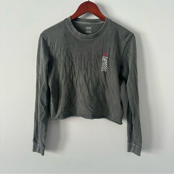 Vans Size S Long Sleeve Cropped Gray Vans Off the Wall Shirt - Picture 2 of 4